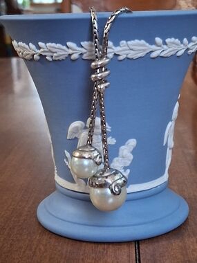 Brighton  Pearl Twist Lariat Style retired Necklace -Double Drop Pearl Pendant